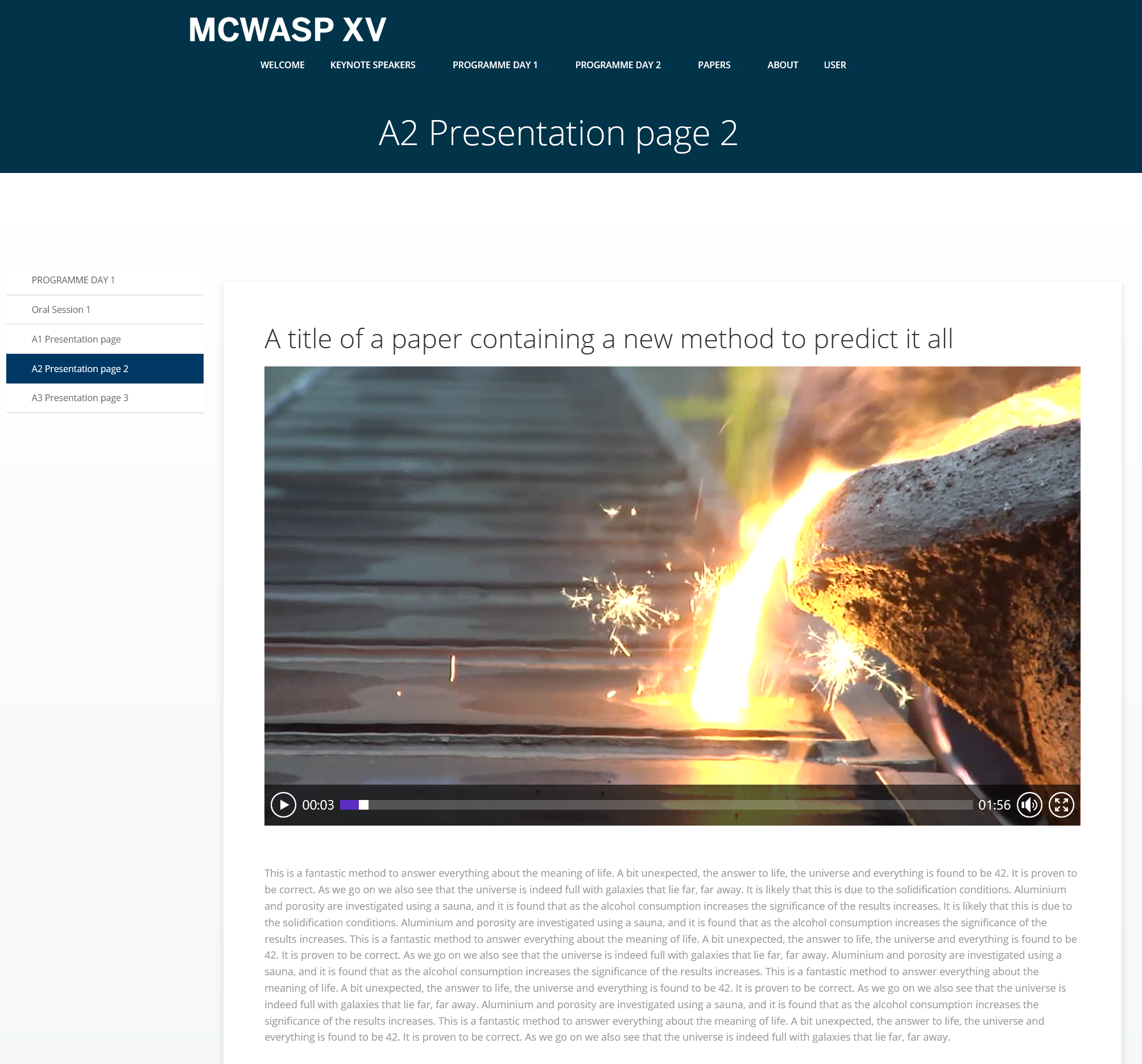 Example of a Presentation page containing video material and text.
